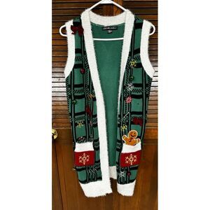 United States Sweater Women's Open Cardigan Green Christmas Gingerbread Size‎ S